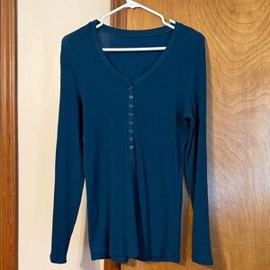Woolx Reese Merino V-Neck Henley Top - Teal